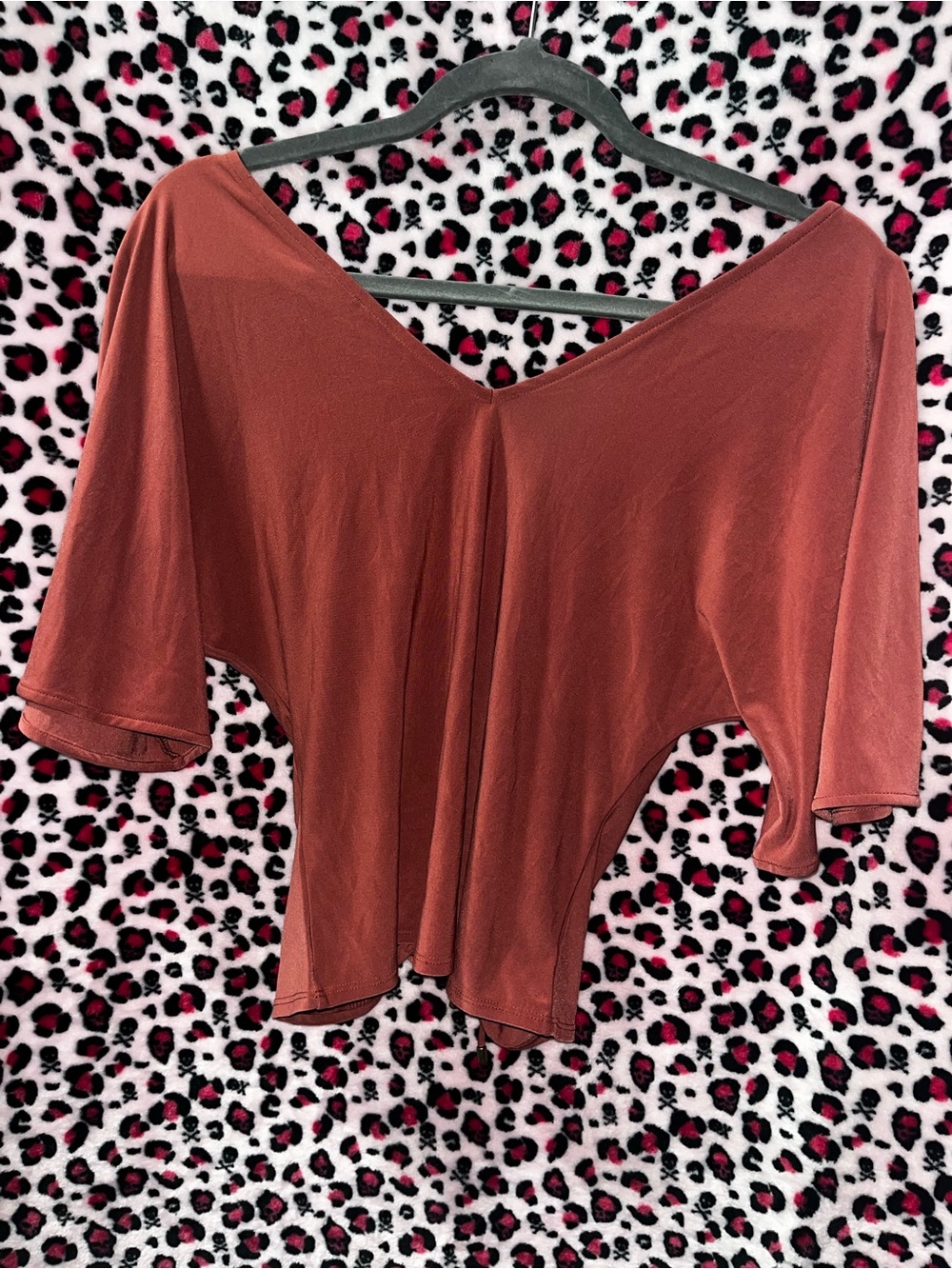 Rust Drawstring Front V-Neck Top - Picture 2 of 3